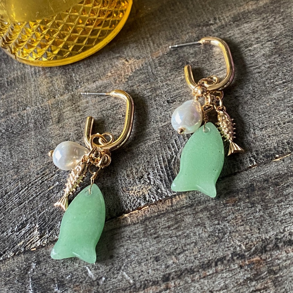 NEW Jade Fish Dangle Earrings